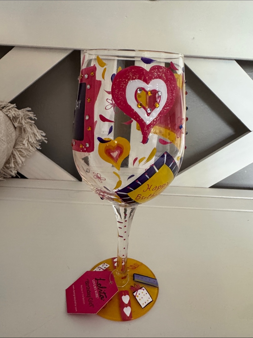 Lolita Hand-Painted 'Birthday Girl' Wine Glass - Pink, Purple & Yellow - Picture 2 of 6